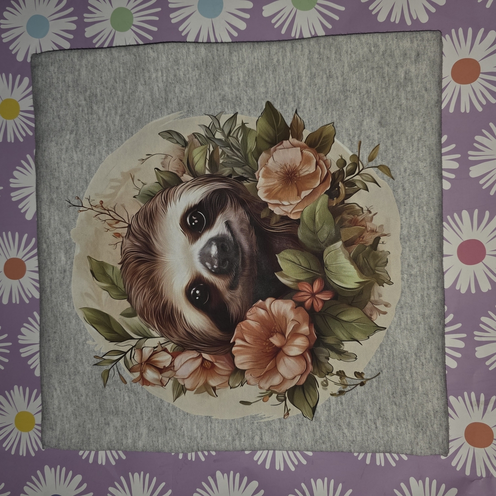 Gray Sloth Floral Print T-Shirt